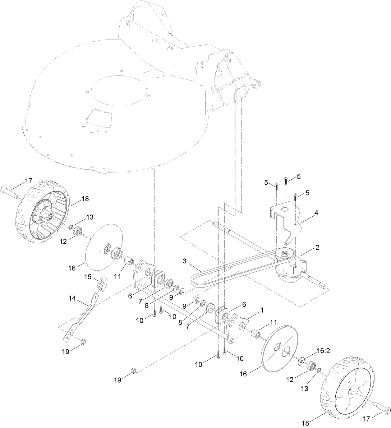 Rear Wheel and Height-of-Cut Assembly
