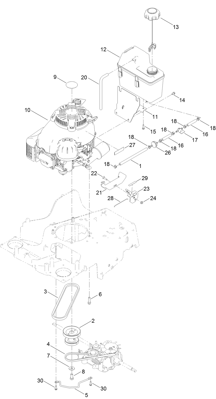 Engine and Fuel Tank Assembly