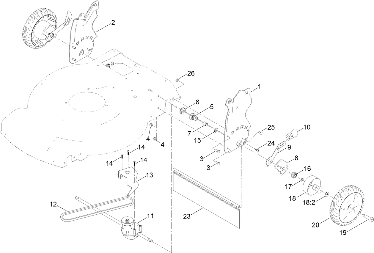 Rear Wheel and Height-of-Cut Assembly
