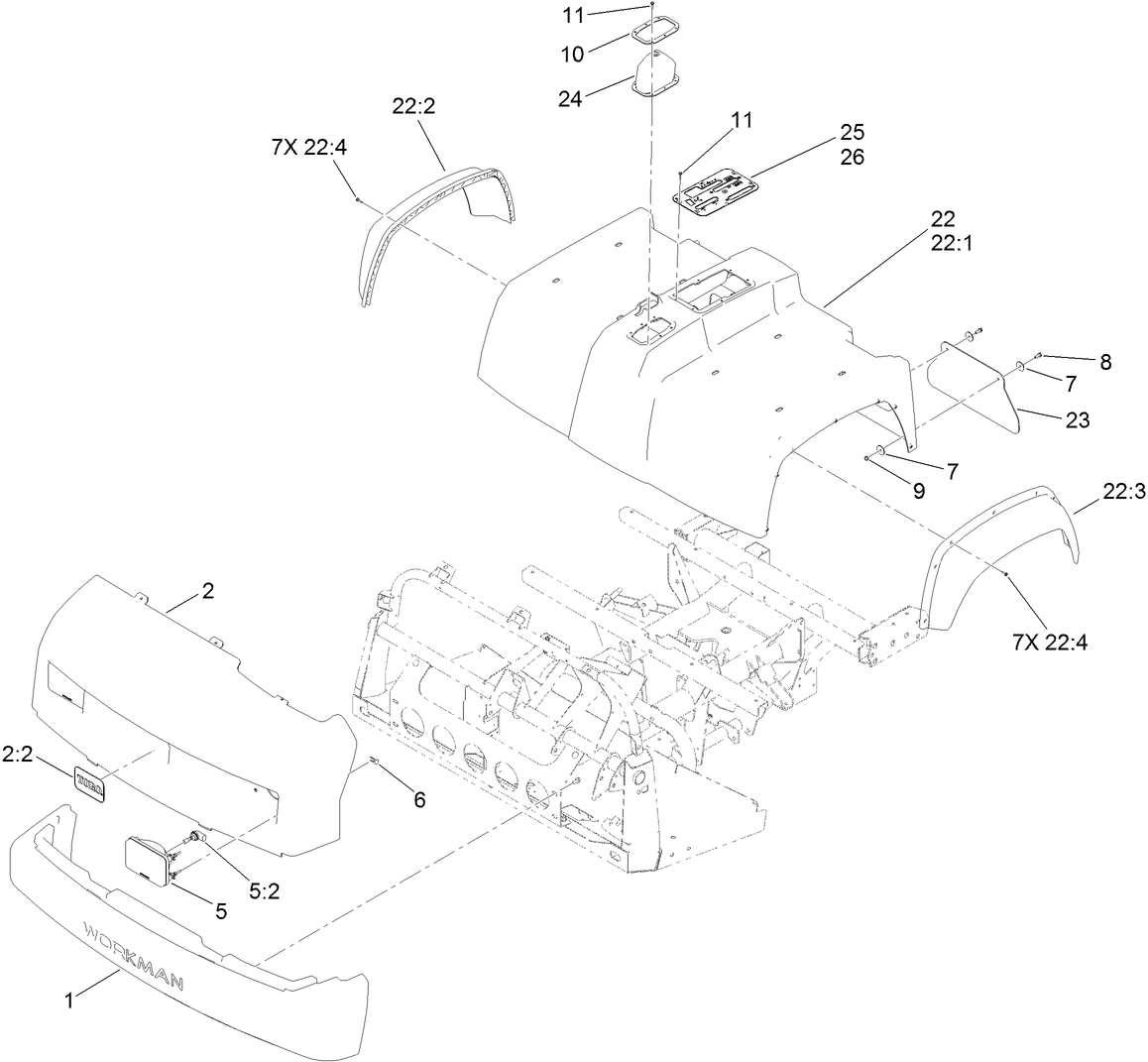 Bumper, Hood and Seat Base Assembly