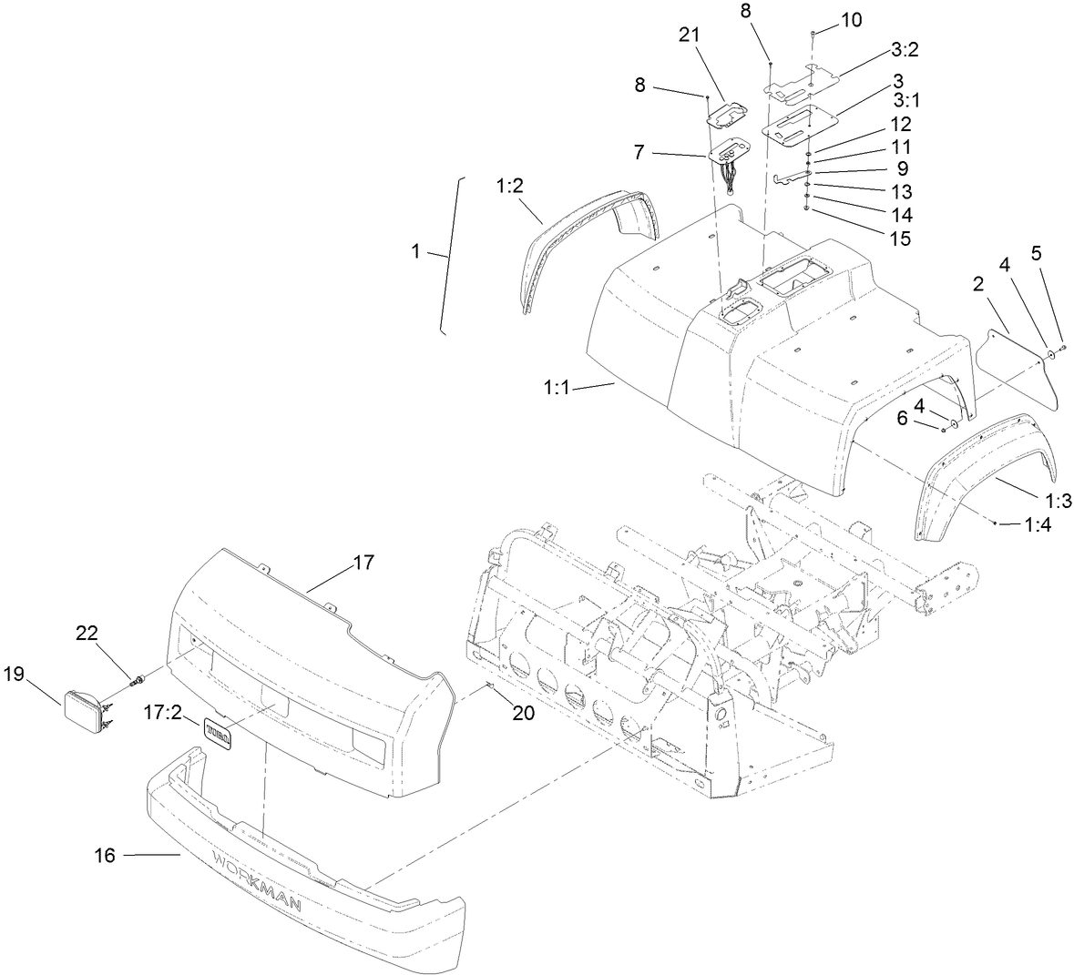 Bumper, Hood and Seat Base Assembly