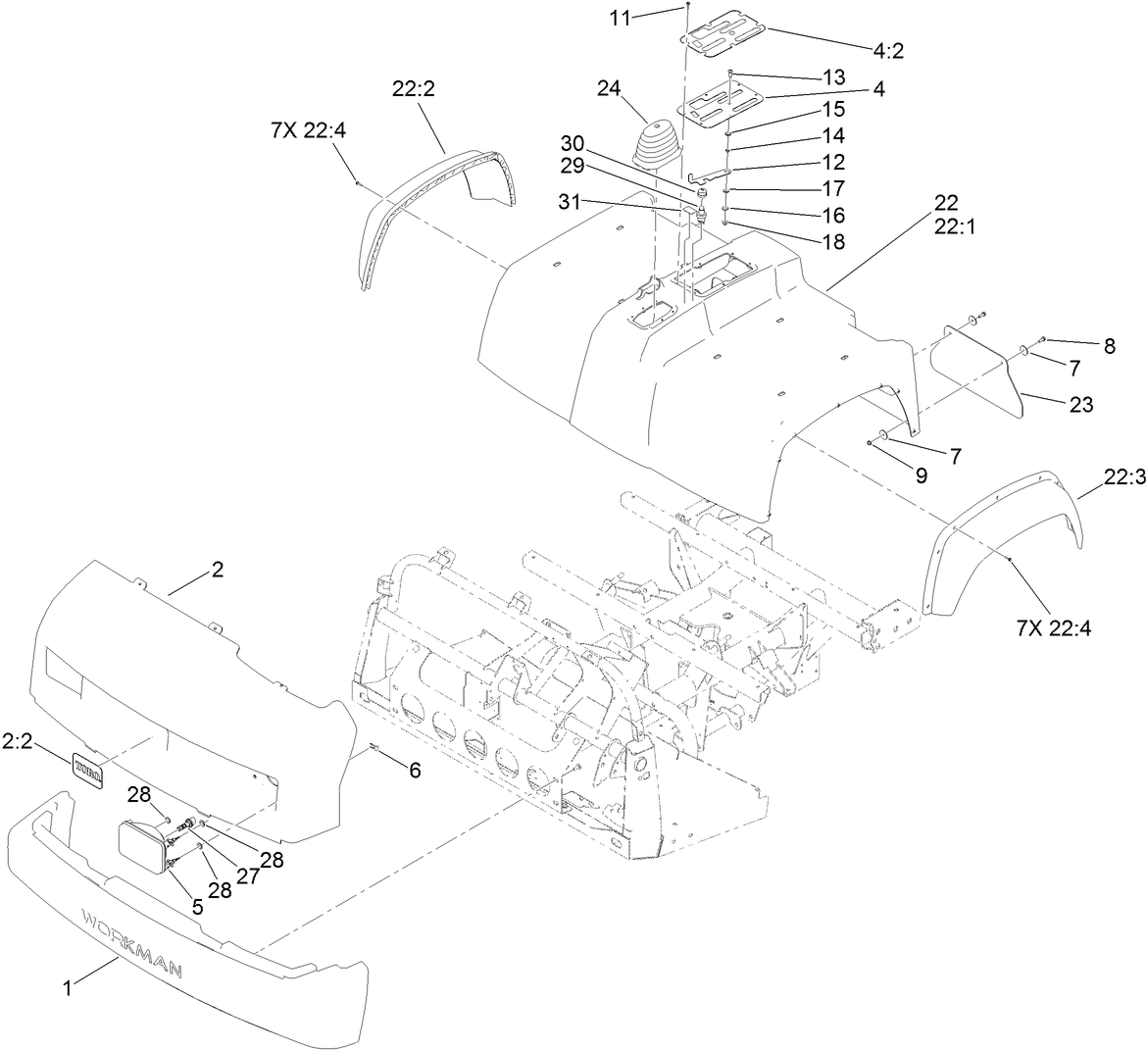 Bumper, Hood and Seat Base Assembly