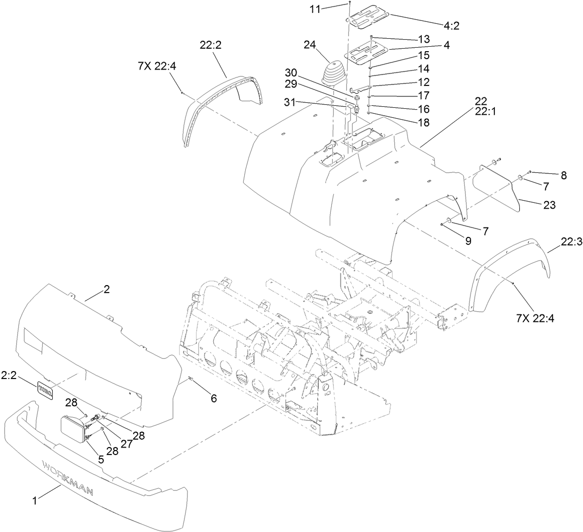Bumper, Hood and Seat Base Assembly