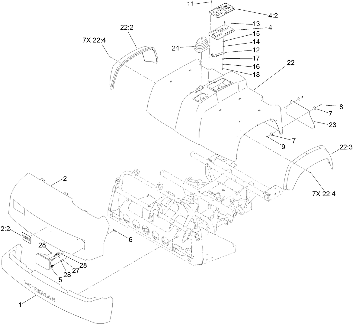 Bumper, Hood and Seat Base Assembly
