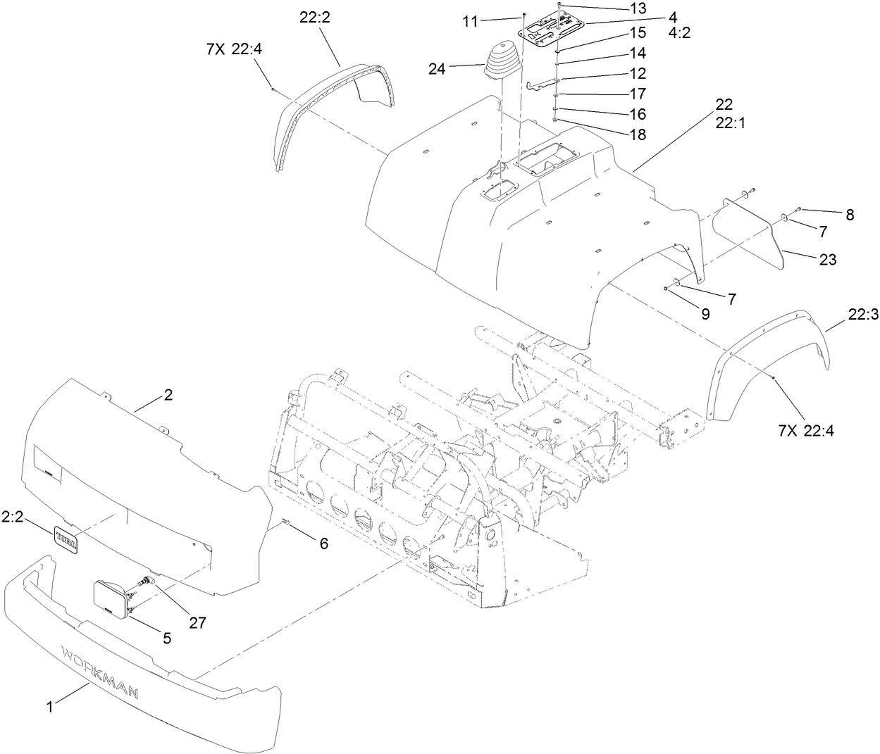 Bumper, Hood and Seat Base Assembly