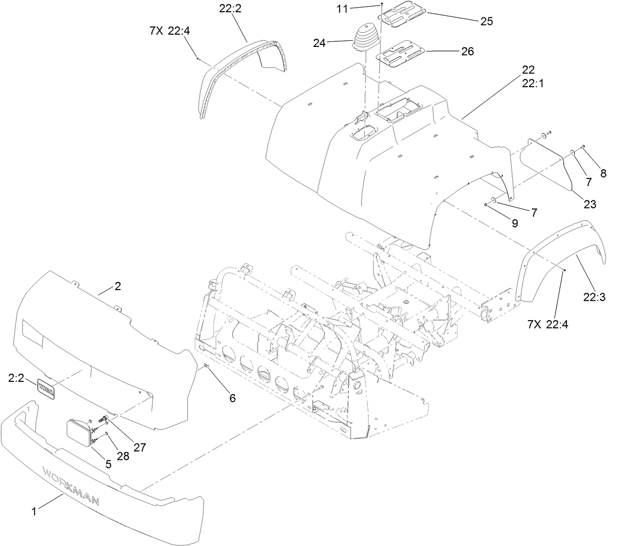 Bumper, Hood and Seat Base Assembly