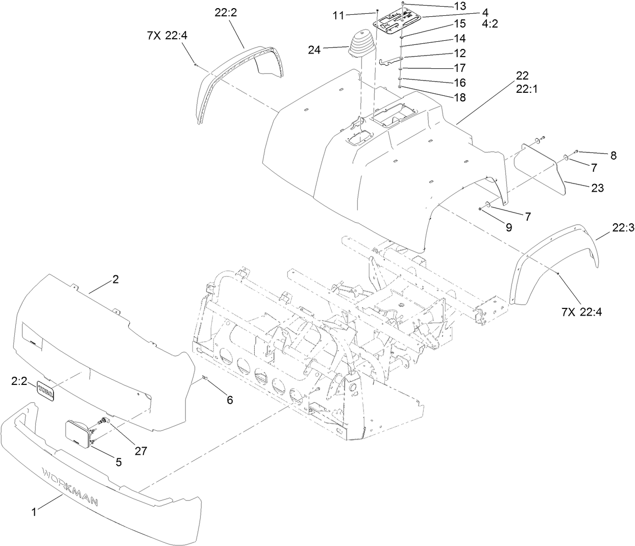 Bumper, Hood and Seat Base Assembly