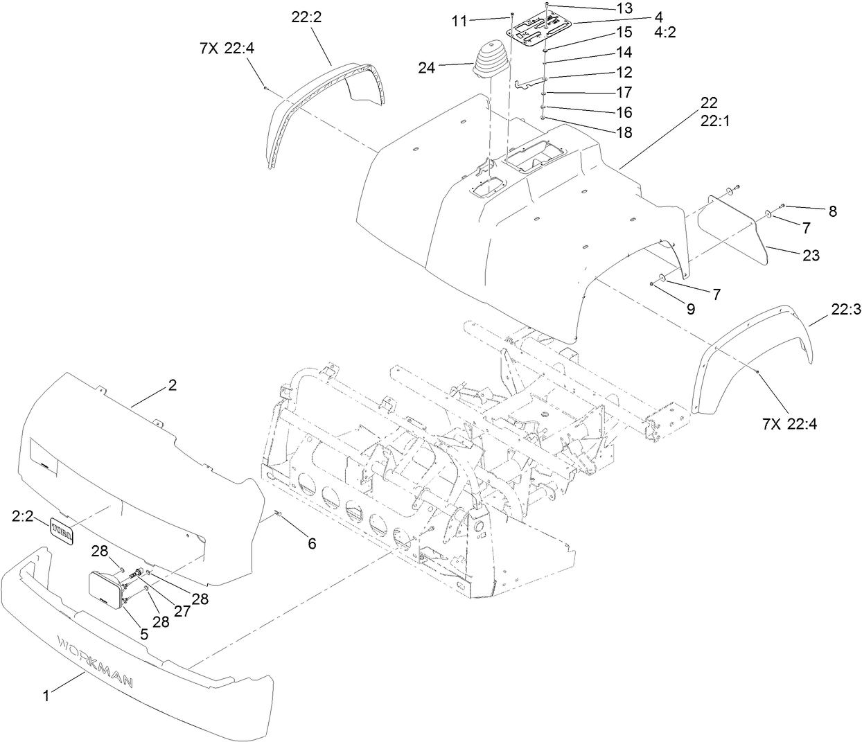 Bumper, Hood and Seat Base Assembly