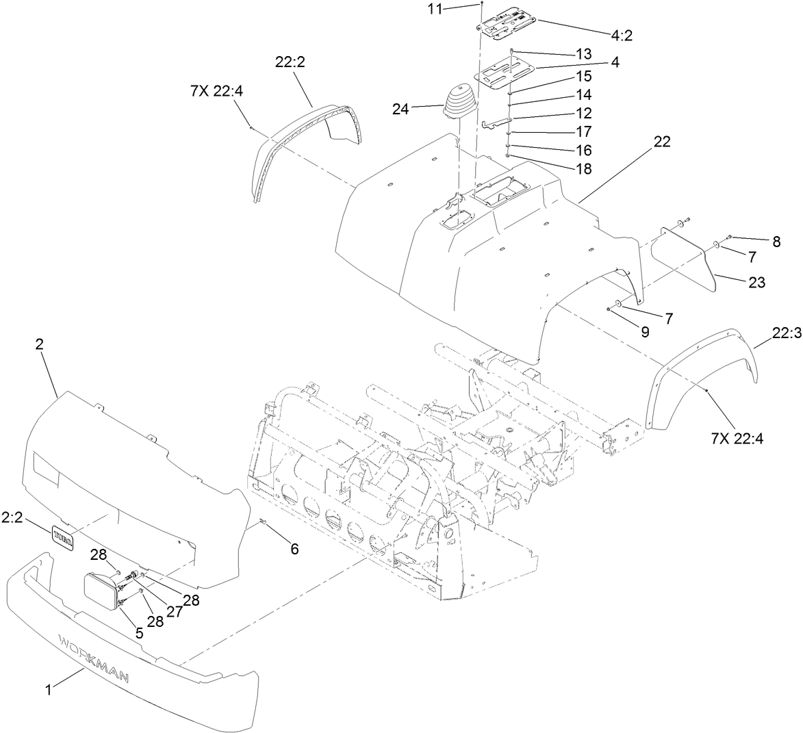 Bumper, Hood and Seat Base Assembly