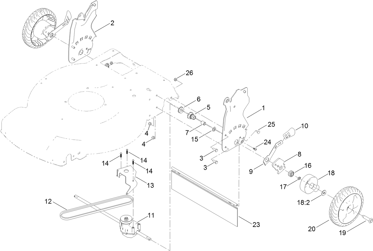 Rear Wheel and Height-of-Cut Assembly