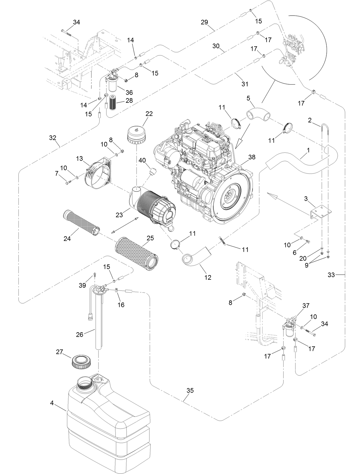 Engine, Fuel and Suction Assembly
