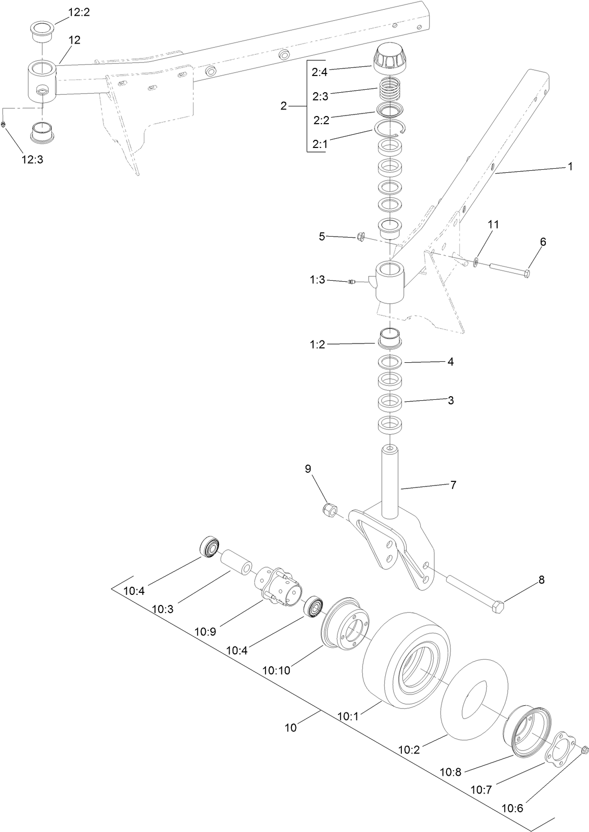 Front Deck Caster Arm and Wheel Assembly