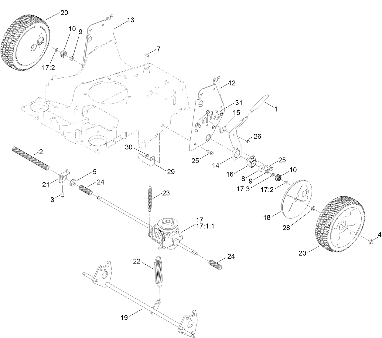 Rear Wheel and Height-of-Cut Assembly