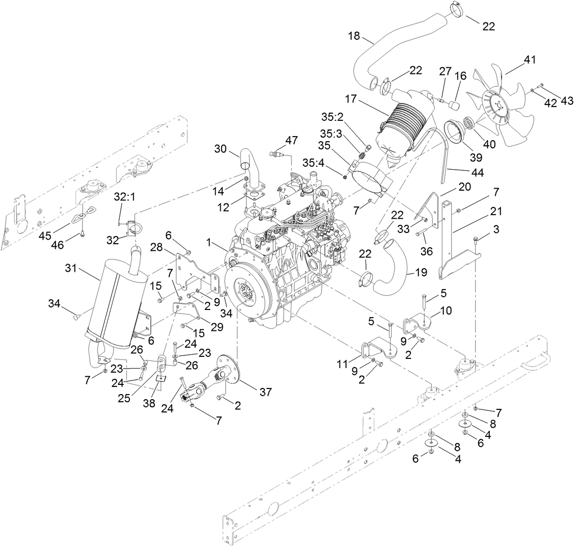 Engine, Muffler and Air Cleaner Assembly