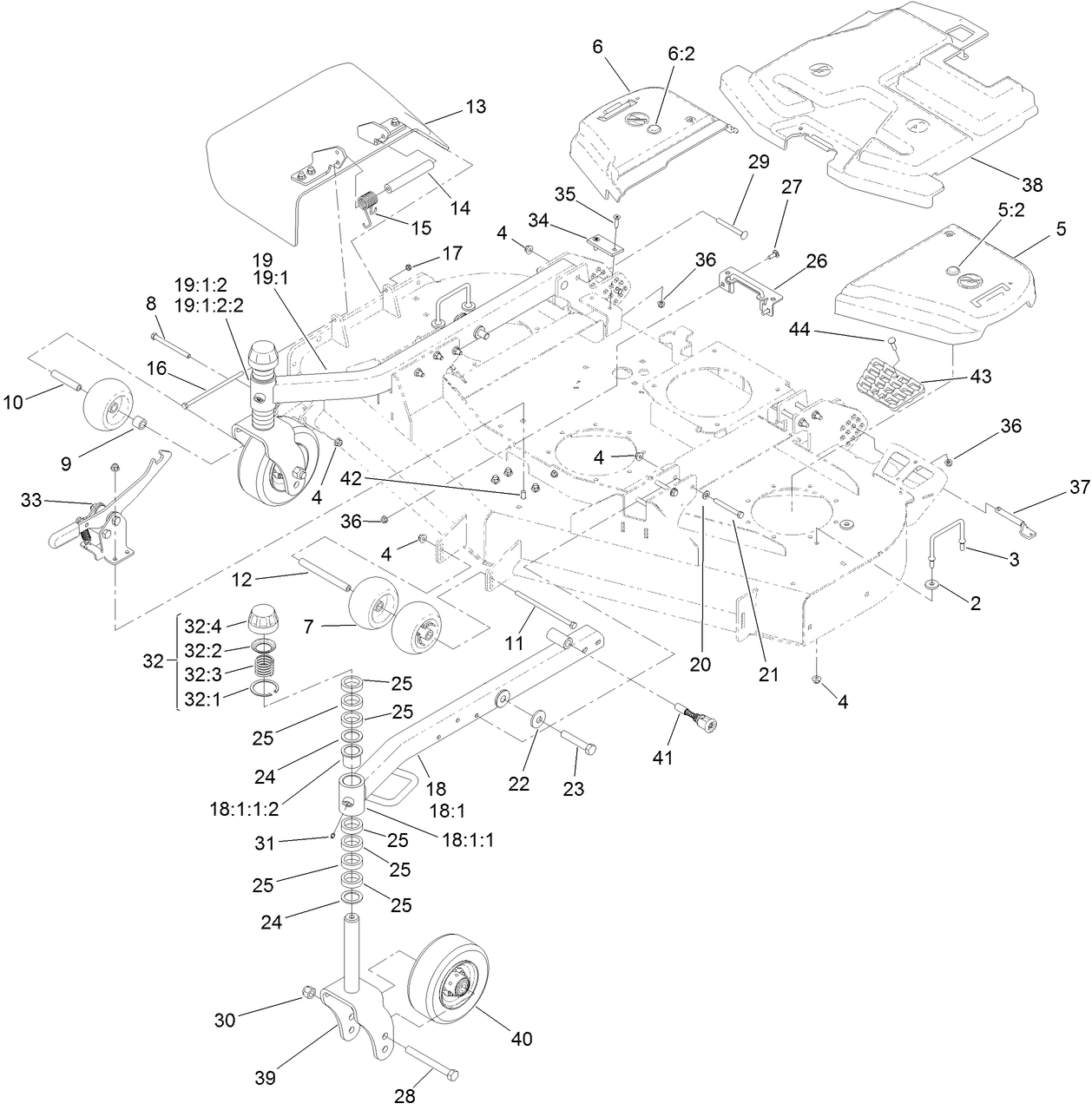 Belt Cover, Caster Arm and Wheel Assembly