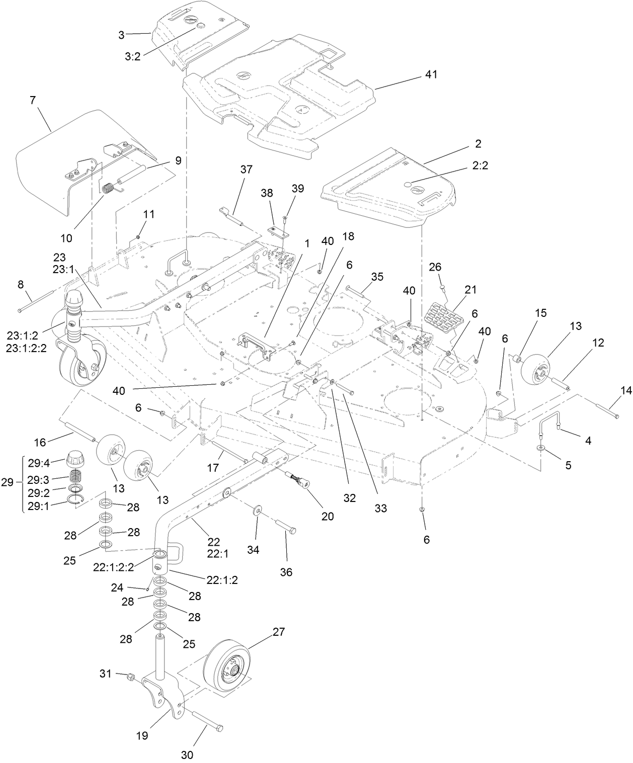 Belt Cover, Caster Arm and Wheel Assembly