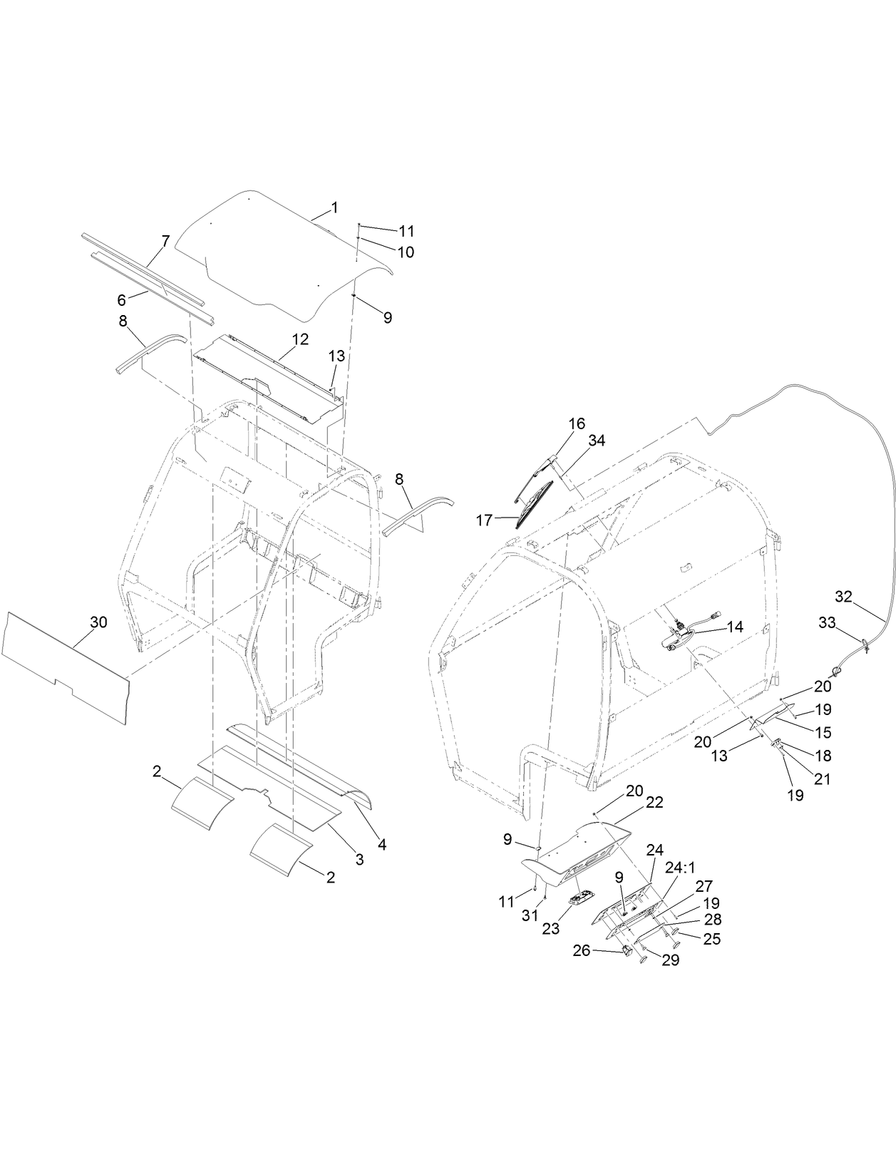 Roof, Console and Windshield Wiper Assembly