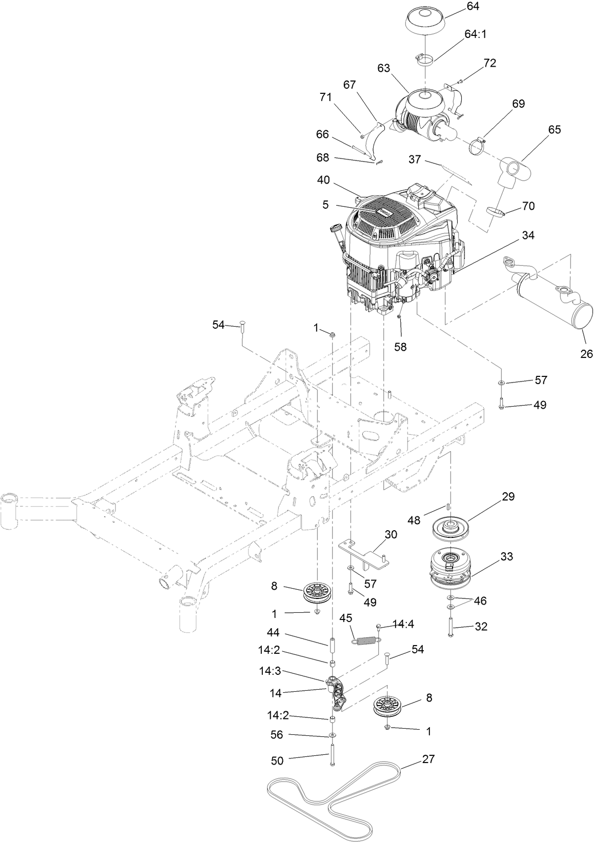 Engine, Clutch and Muffler Assembly