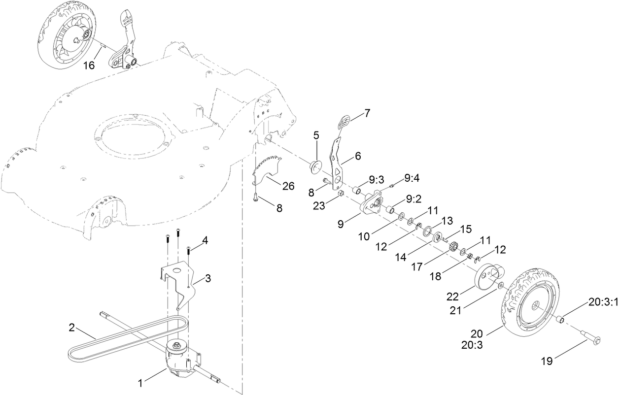 Transmission and Rear Wheel  Height-of-Cut Assembly
