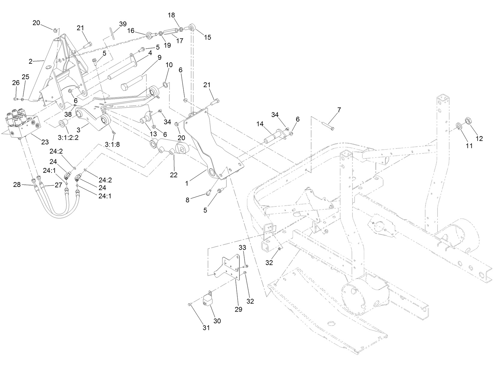 Cylinder Support, Lift-Arm and Adapter Assembly