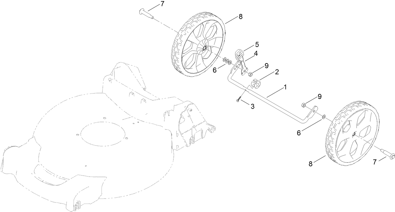 Rear Wheel and Height-of-Cut Assembly