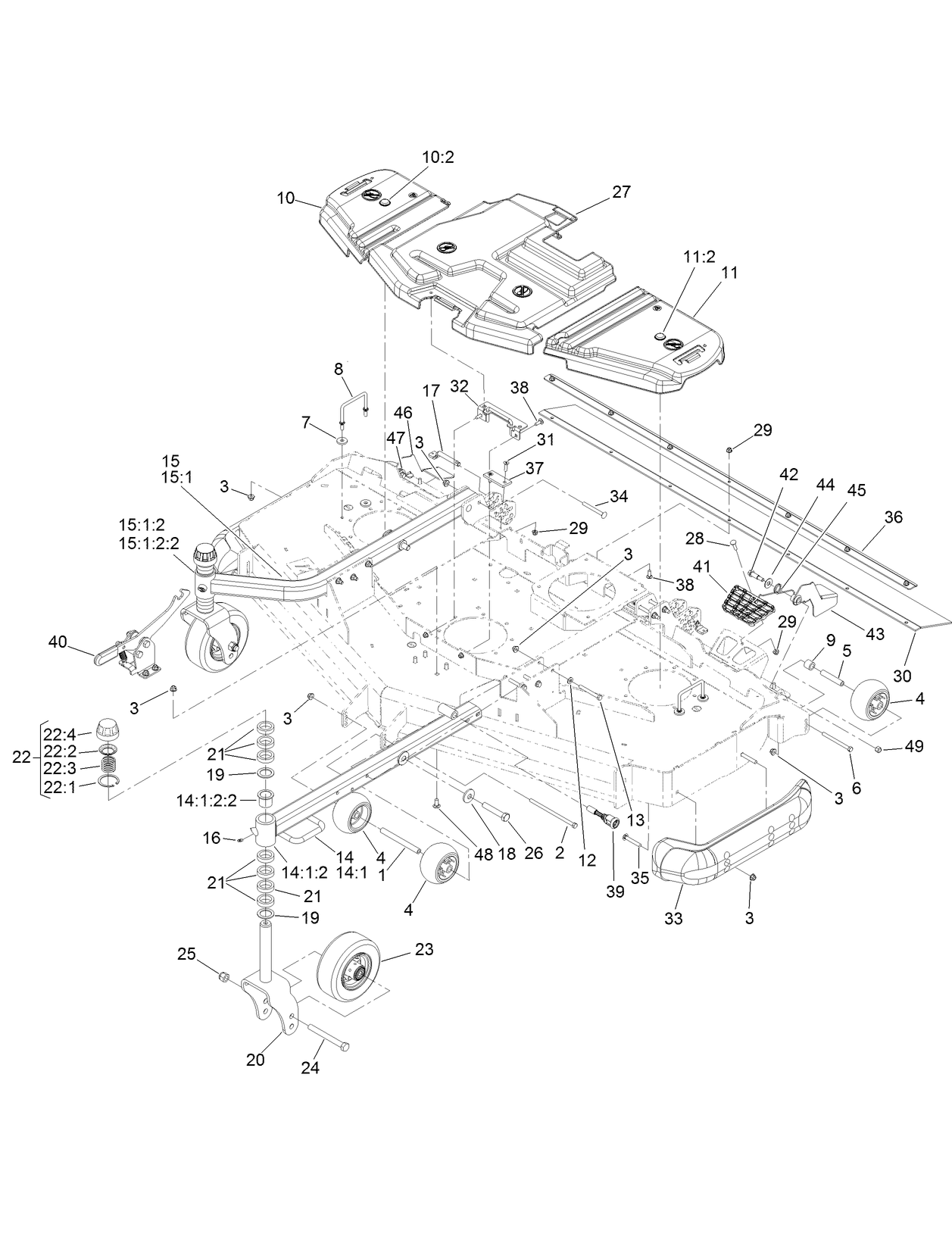 Belt Cover, Caster Arm and Wheel Assembly