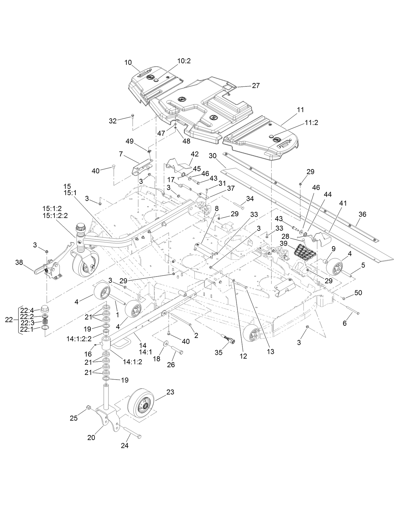 Belt Cover, Caster Arm and Wheel Assembly