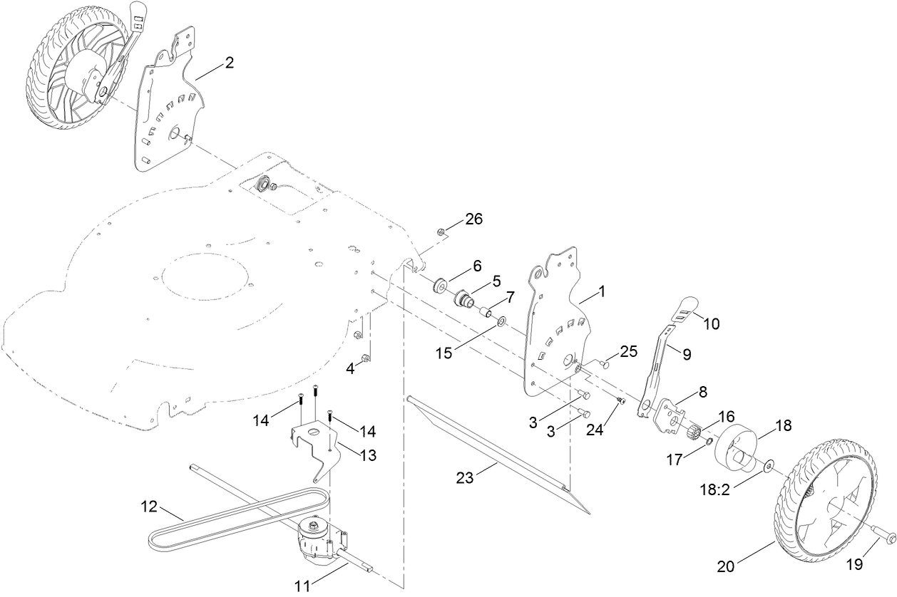 Rear Wheel and Height-of-Cut Assembly