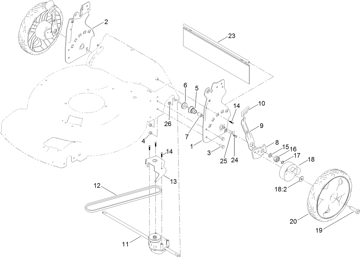Rear Wheel and Height-of-Cut Assembly