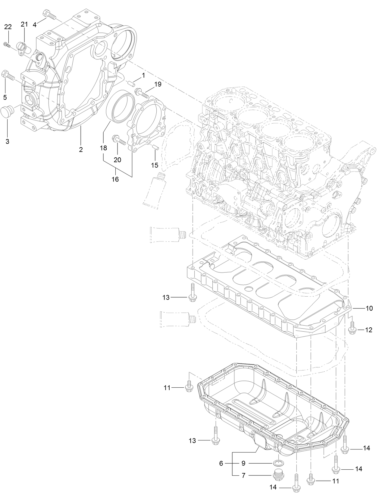 Flywheel Housing and Oil Sump Assembly