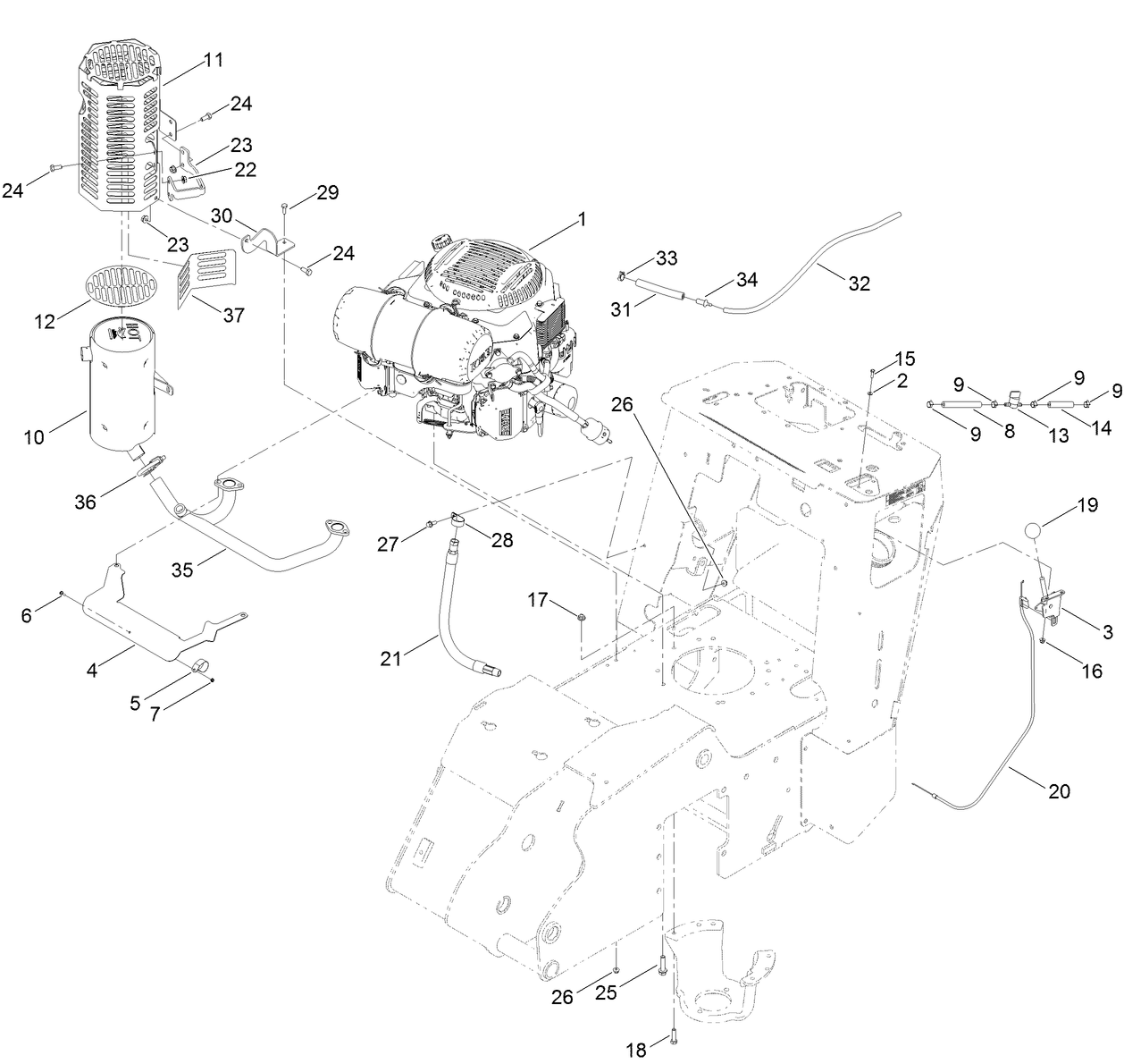Engine and Muffler Assembly