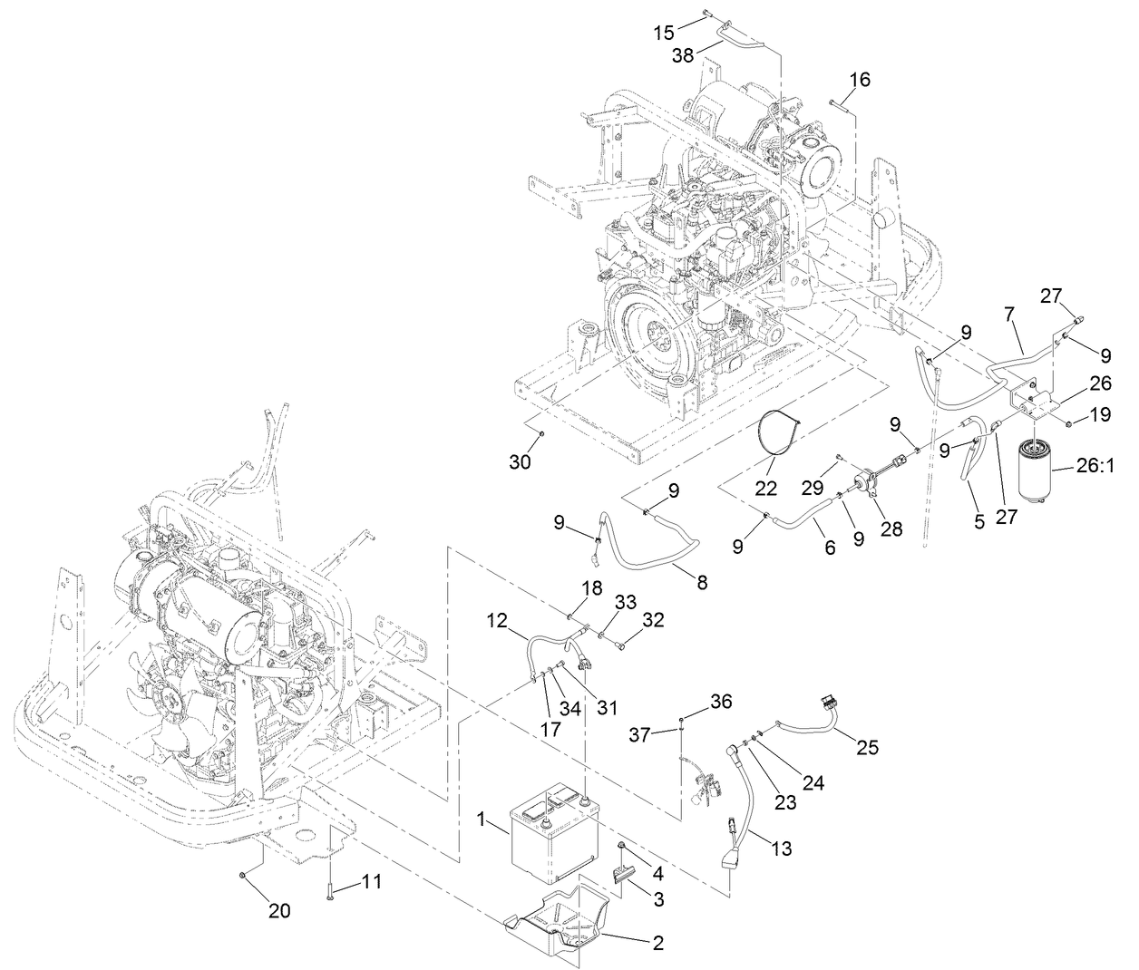 Battery and Fuel Delivery Assembly