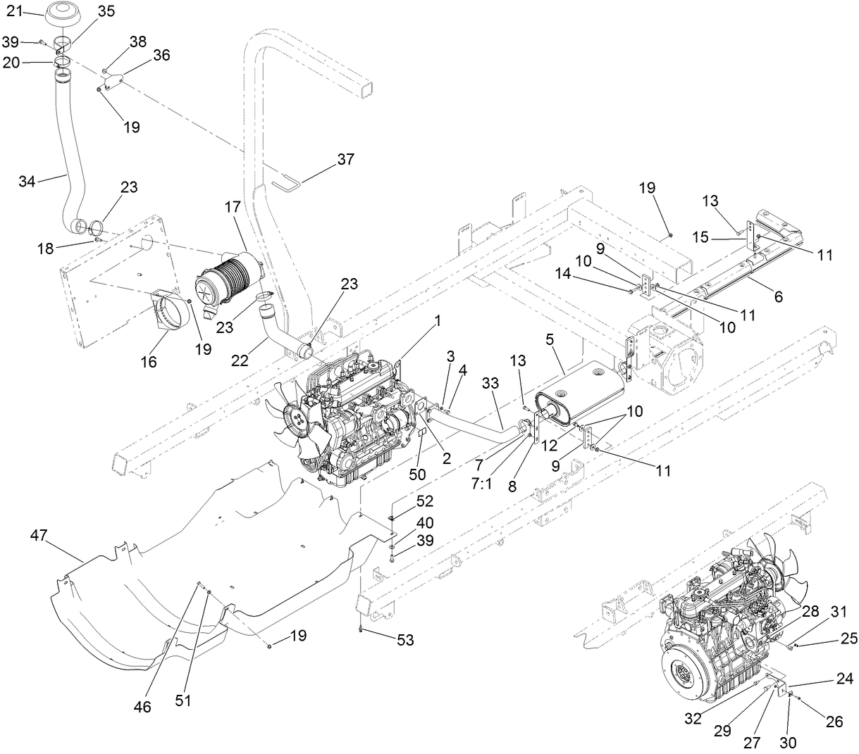 Engine, Exhaust and Air Cleaner Assembly