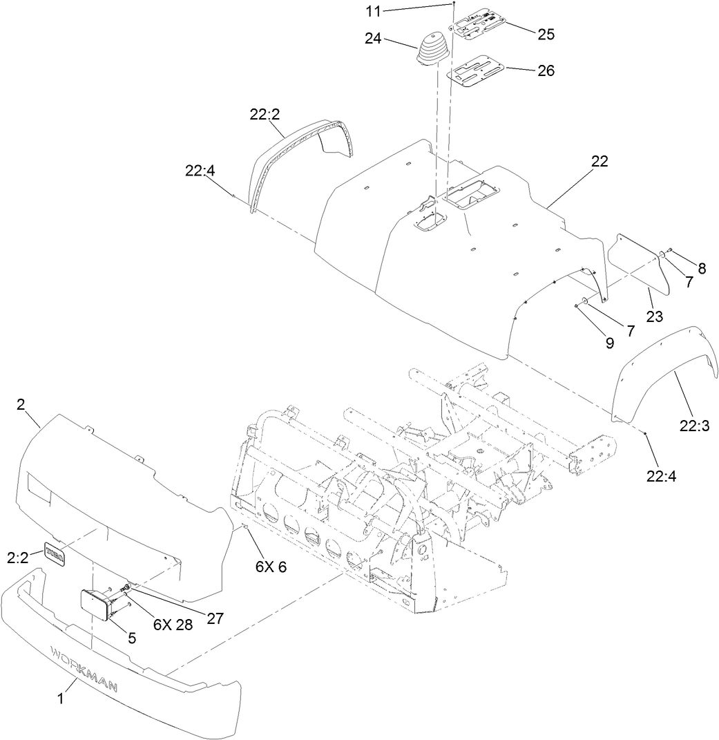 Bumper, Hood and Seat Base Assembly