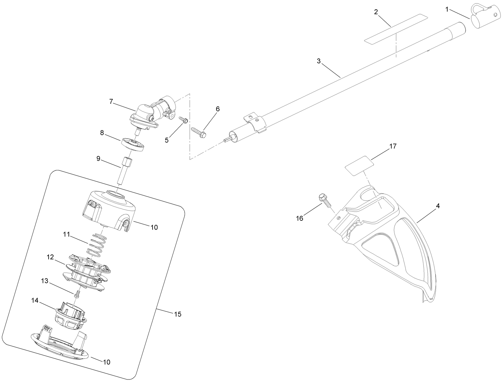 Trimmer Head, Shaft and Guard Assembly