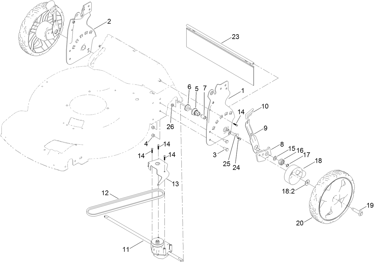 Rear Wheel and Height-of-Cut Assembly