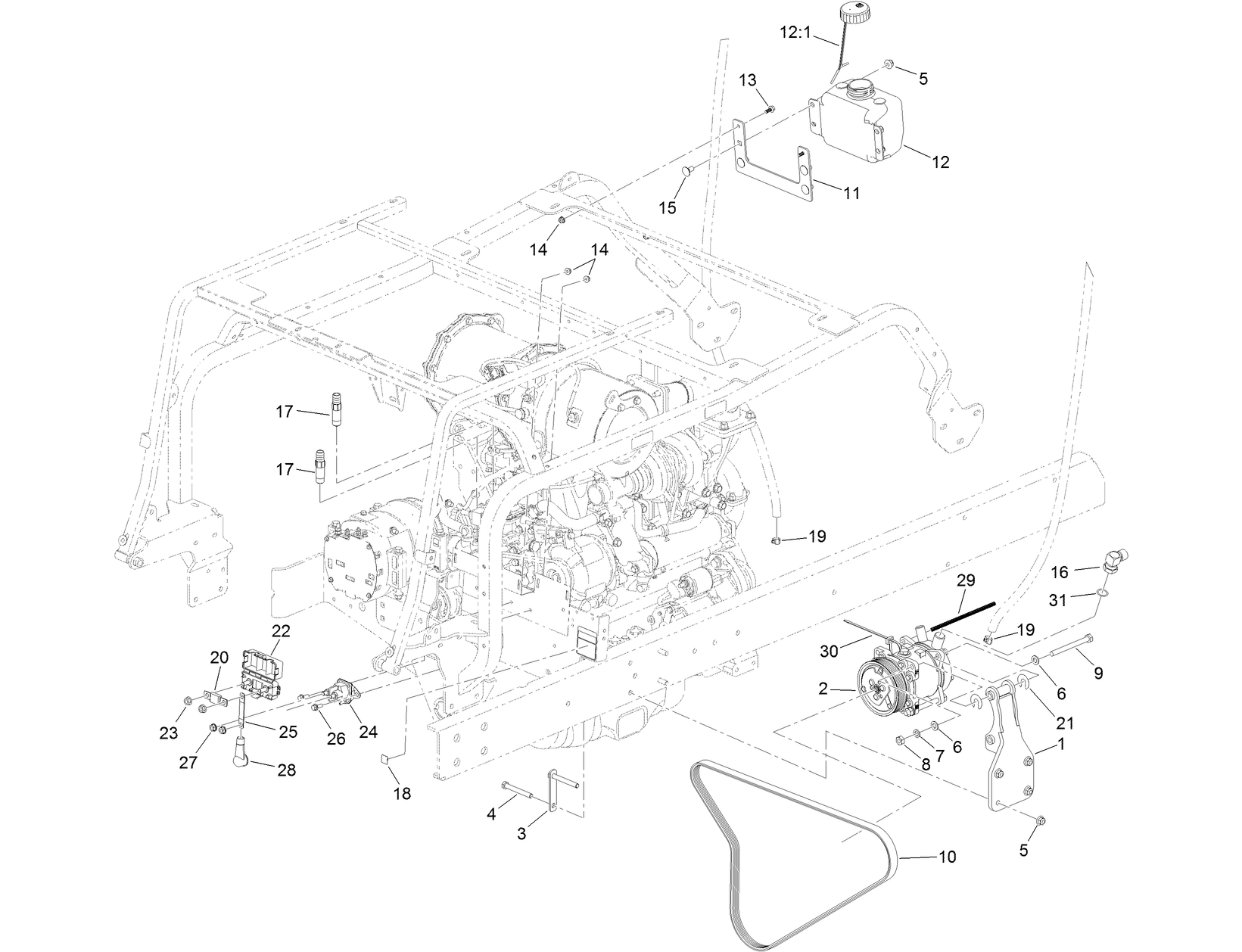 A/C Compressor Mount and Cab Fluids Assembly
