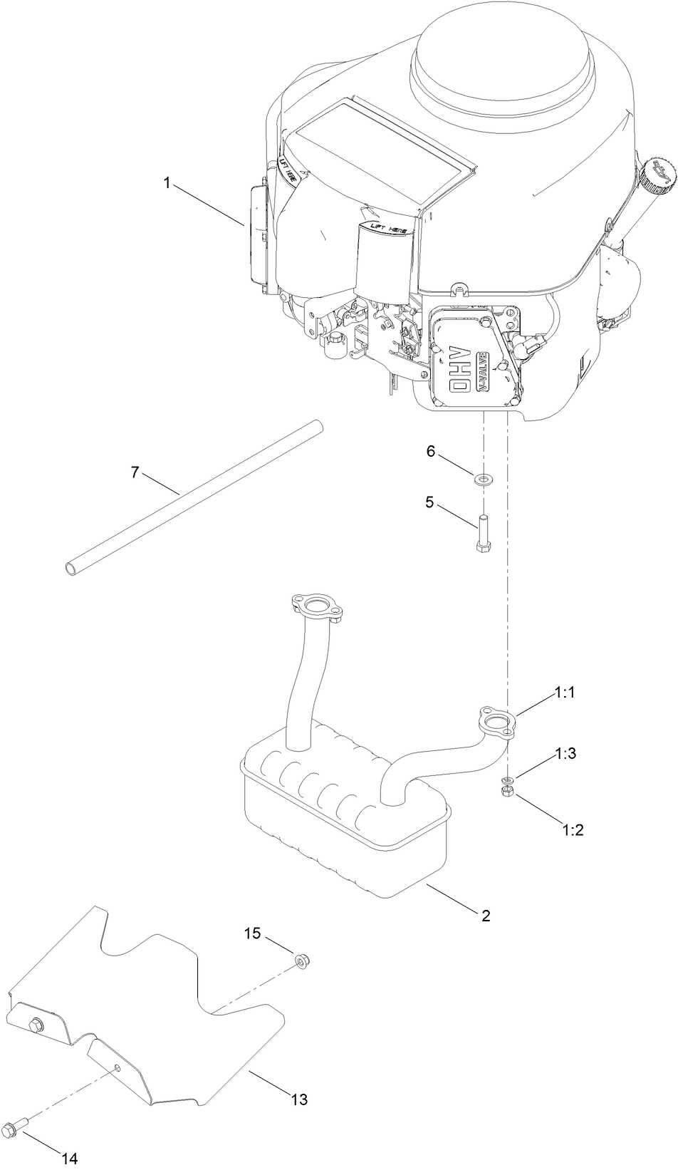 Engine and Muffler Assembly