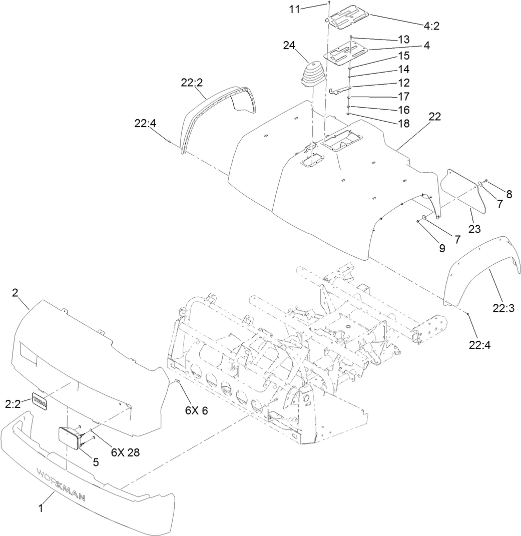 Bumper, Hood and Seat Base Assembly