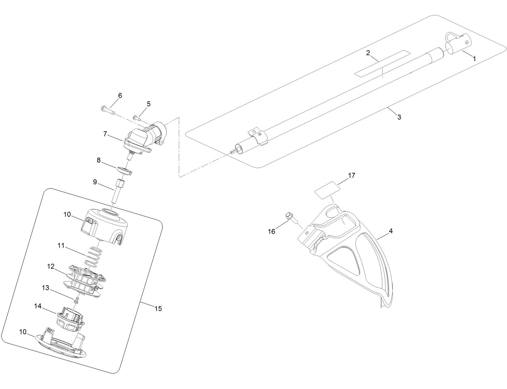 Trimmer Head, Shaft and Guard Assembly