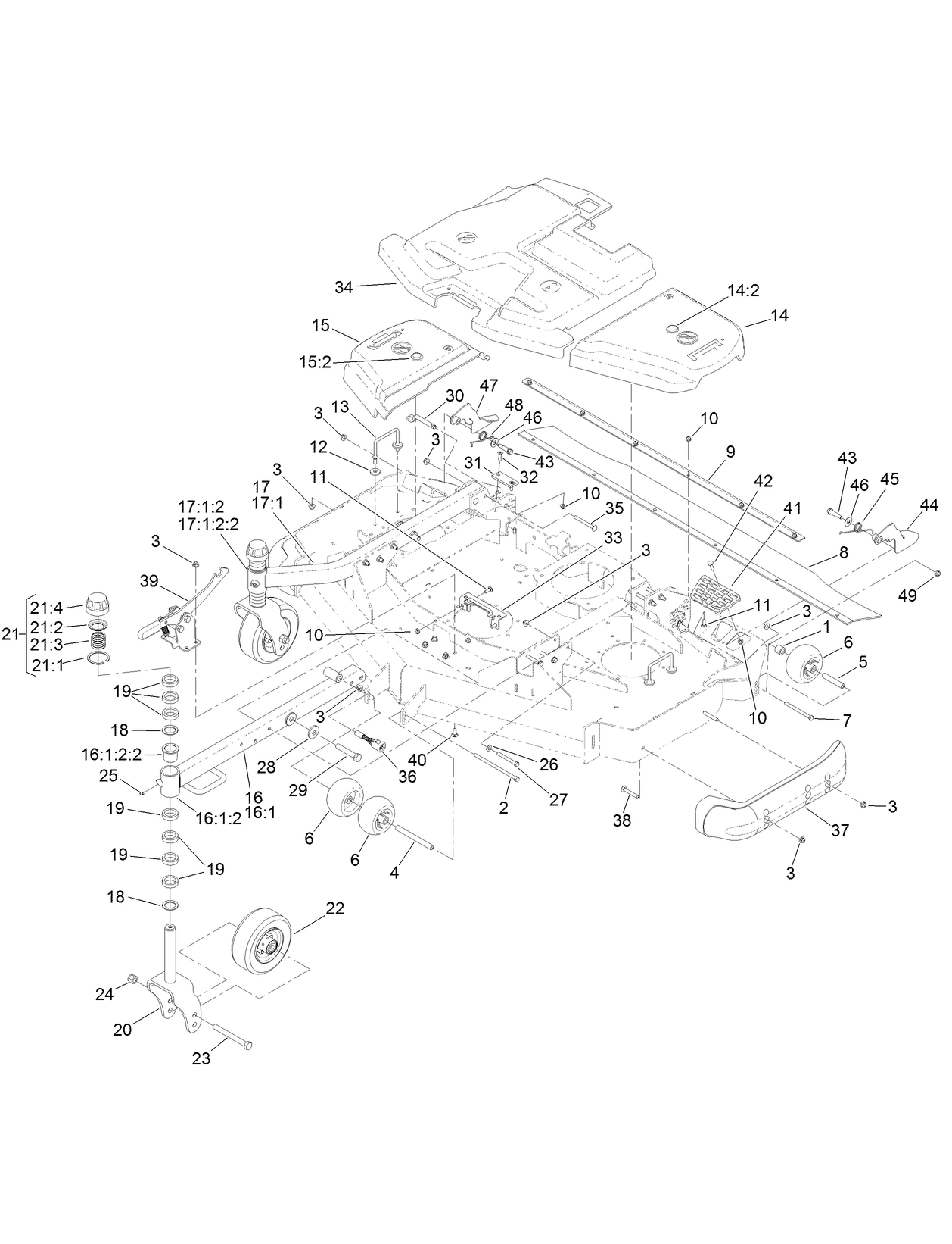 Belt Cover, Caster Arm and Wheel Assembly