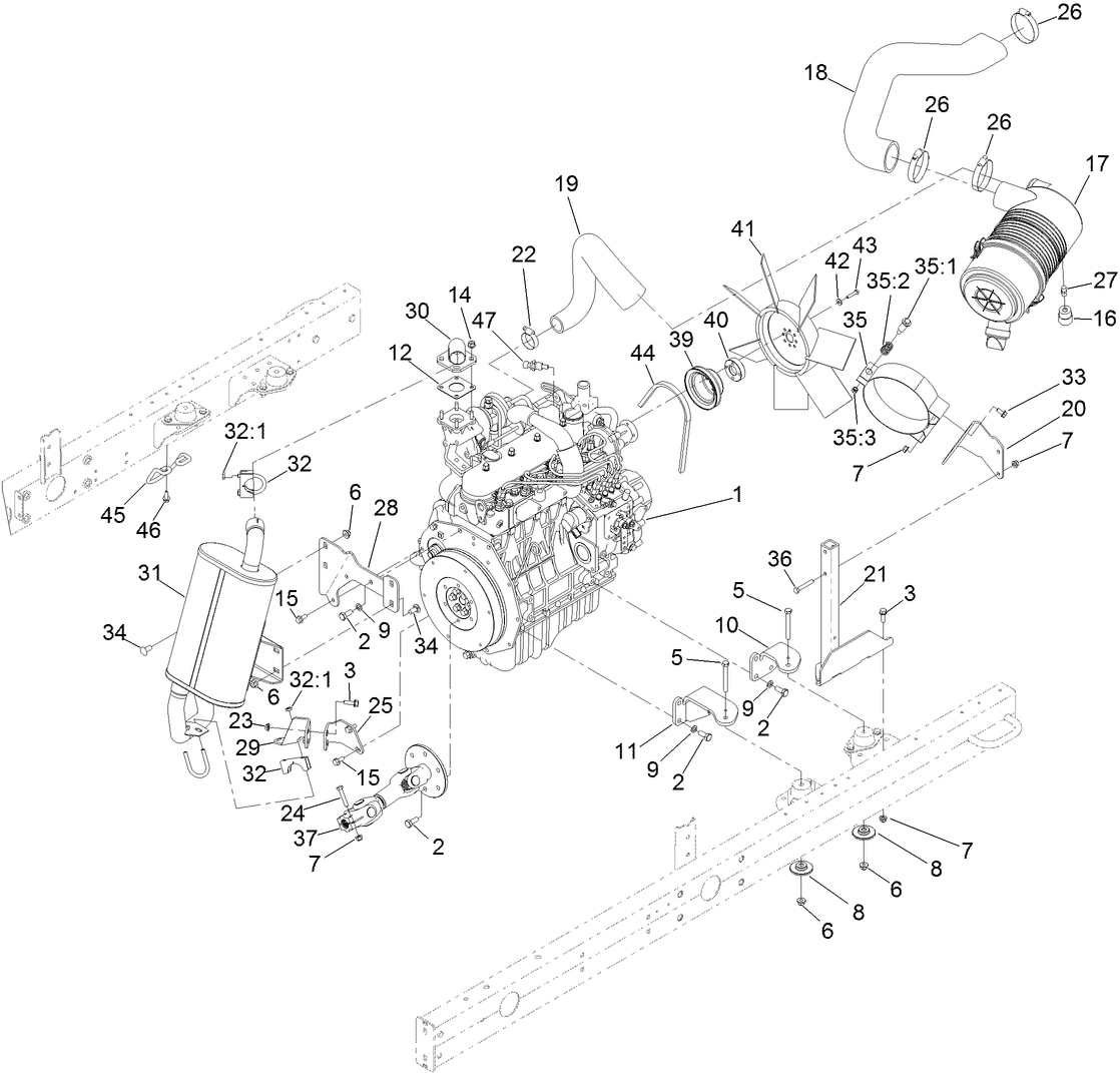 Engine, Muffler and Air Cleaner Assembly