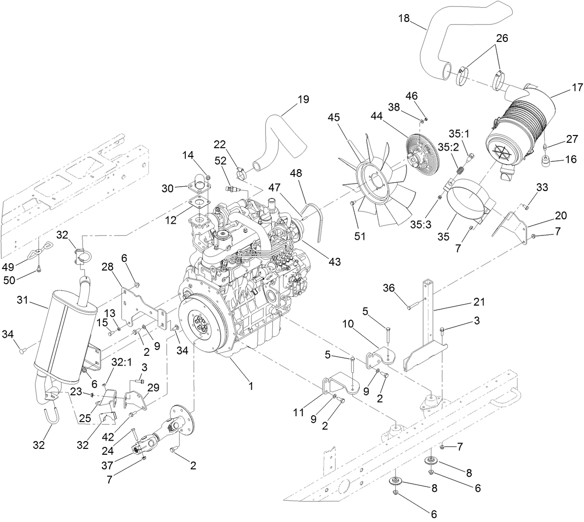 Engine, Muffler and Air Cleaner Assembly