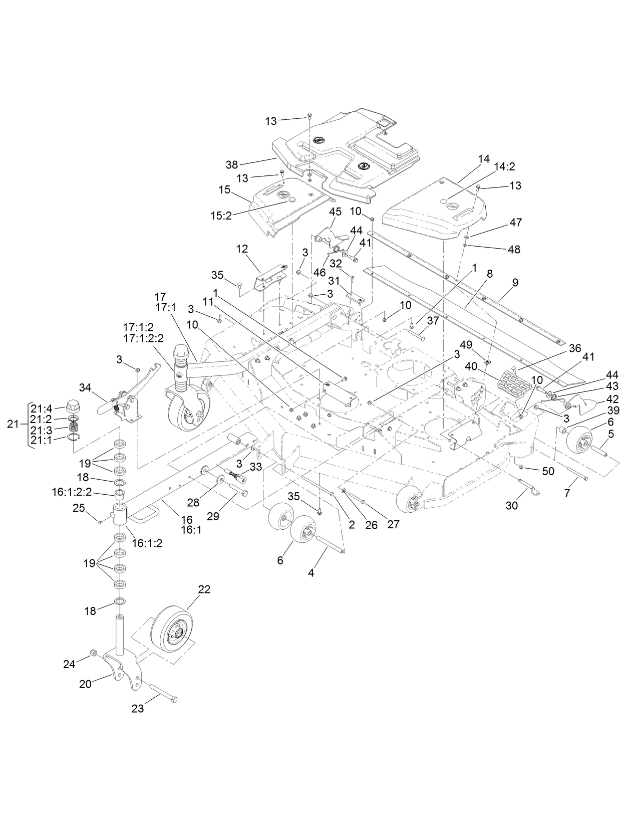 Belt Cover, Caster Arm and Wheel Assembly