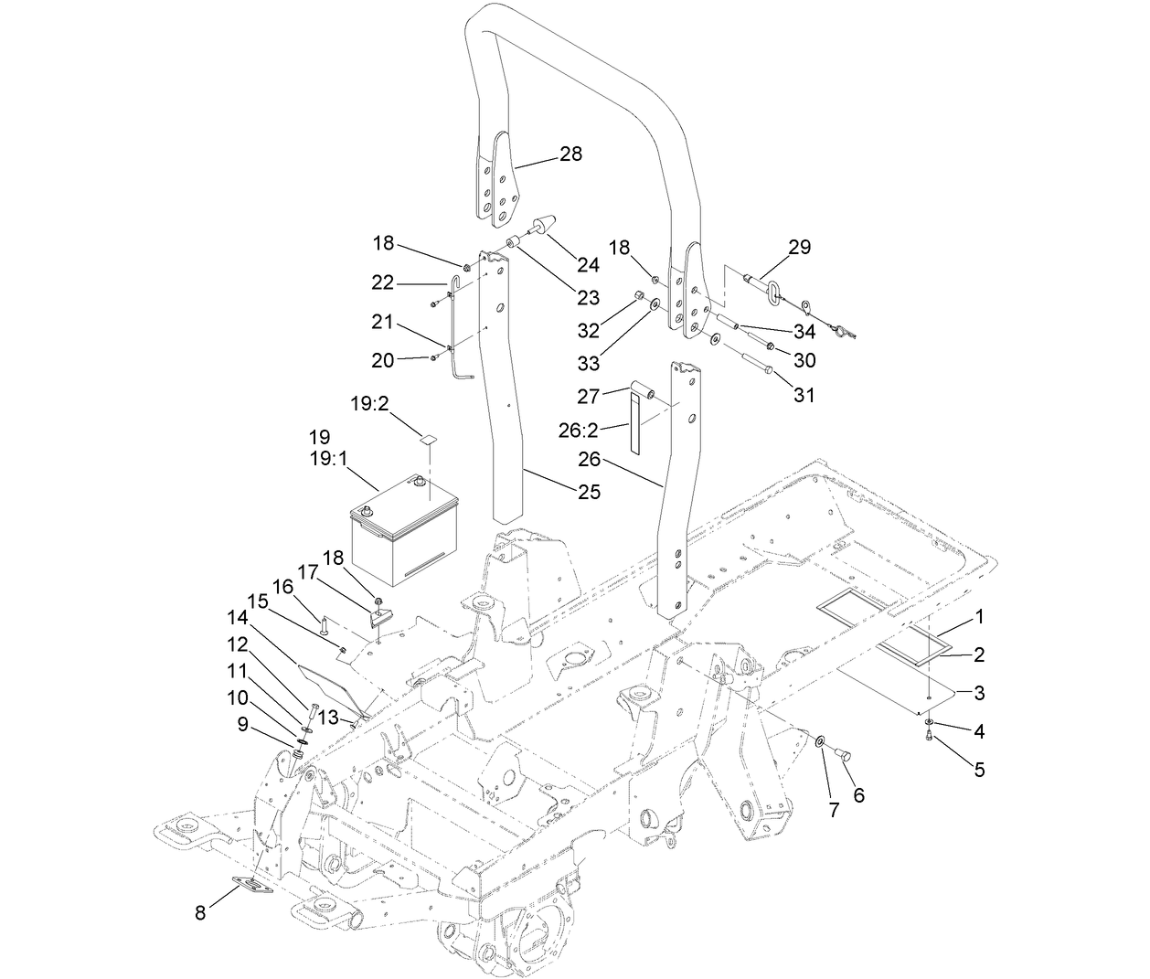 Roll-Over Protection System, Rear Cover and Battery Assembly