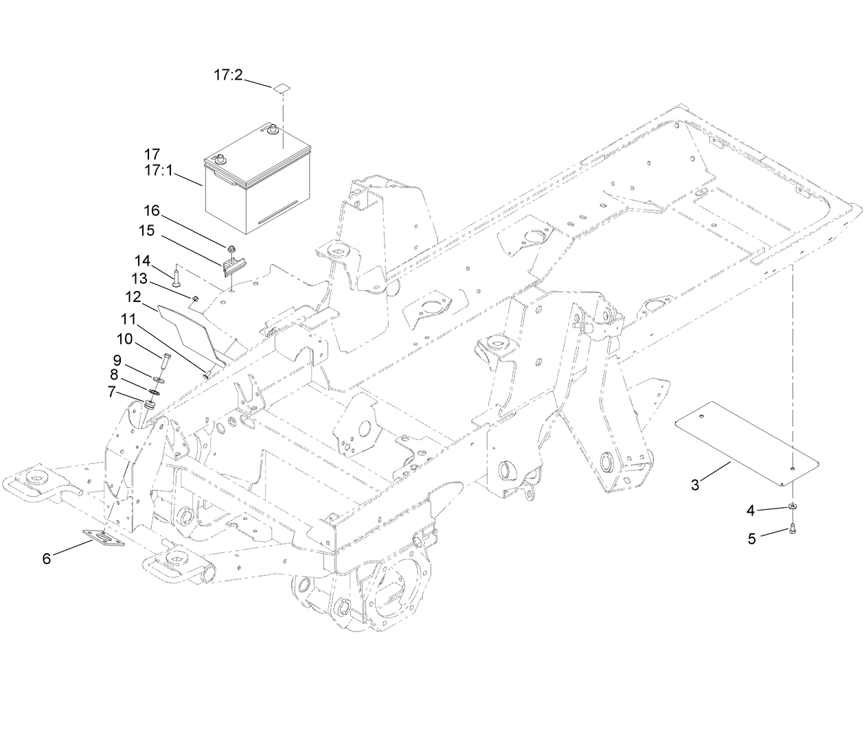 Battery, Rear Cover and Steer Valve Mount Assembly