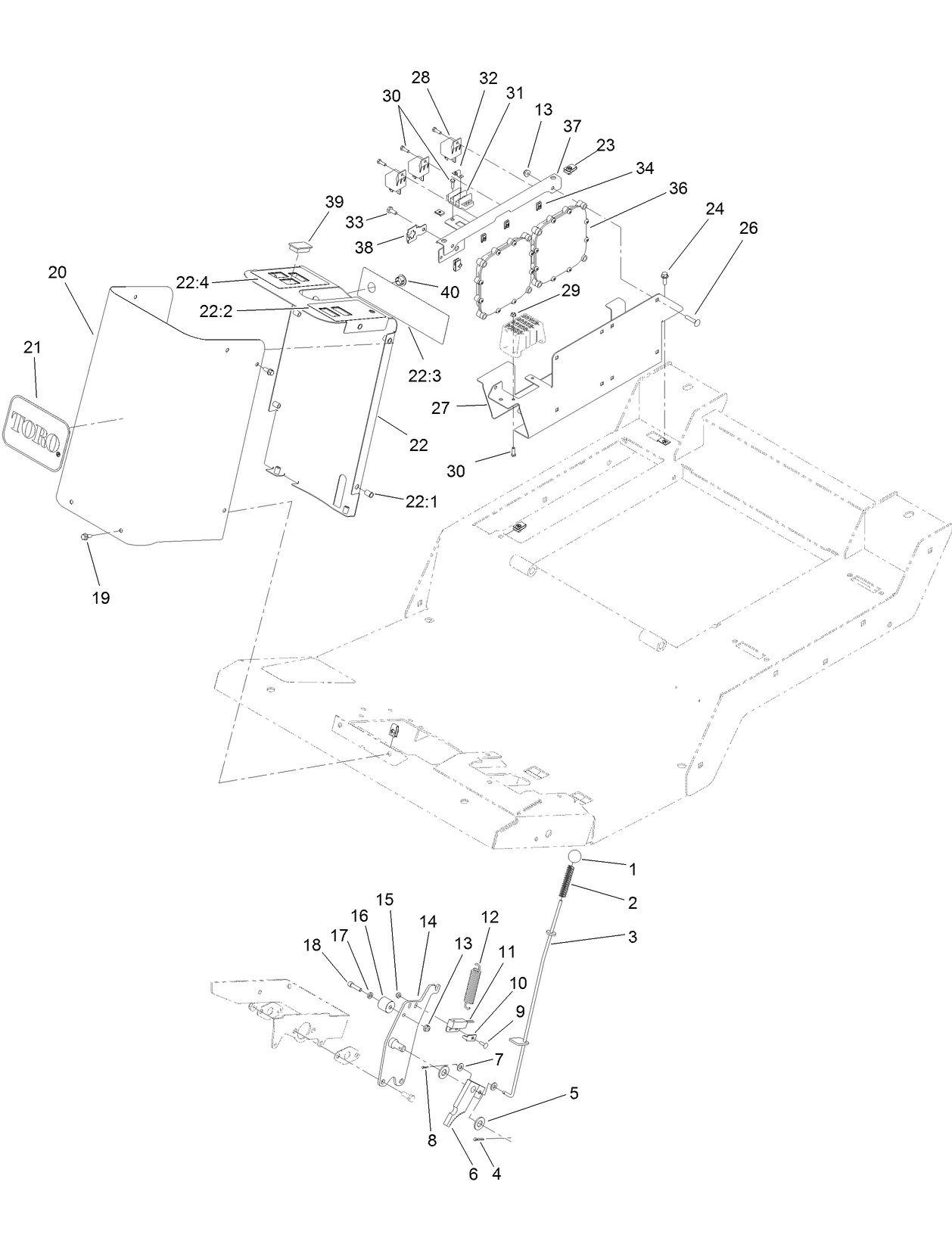 Parking Brake, Steering Tower and Power Center Assembly