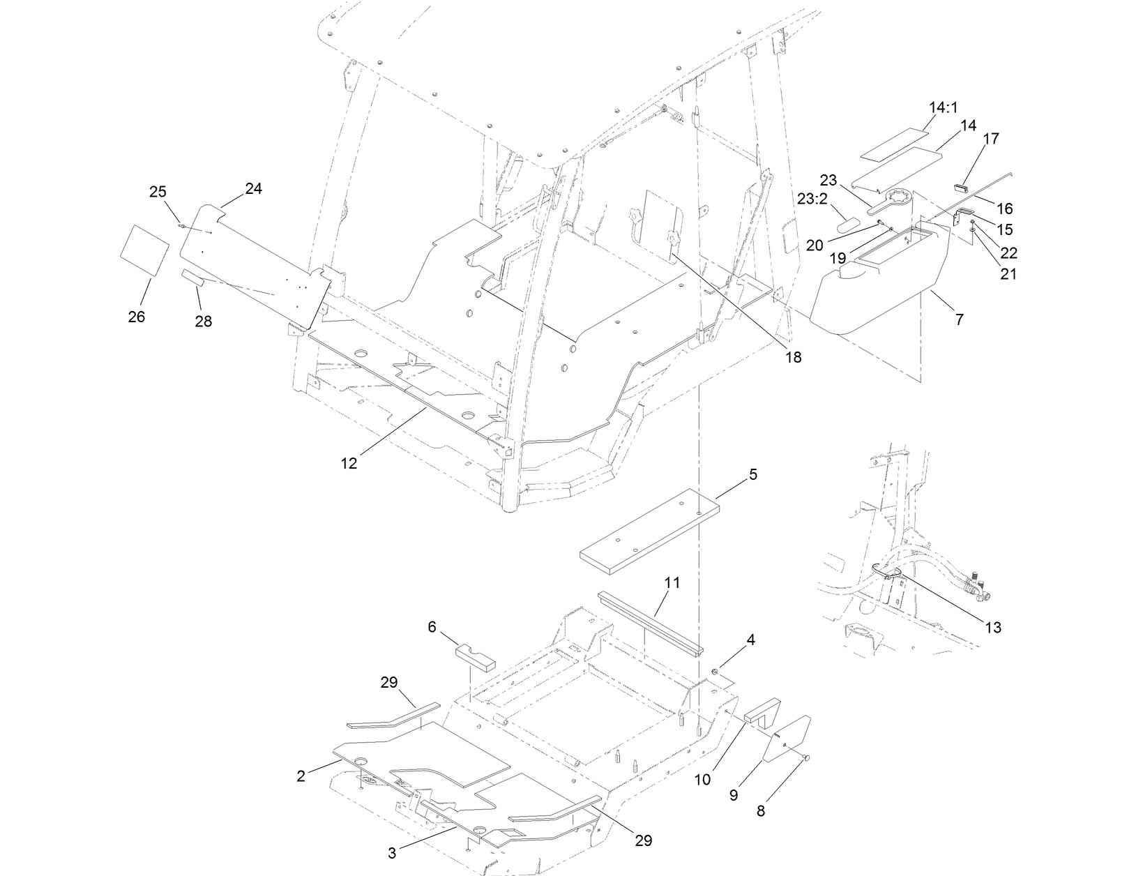 Cab, Tool Box and Flooring Assembly