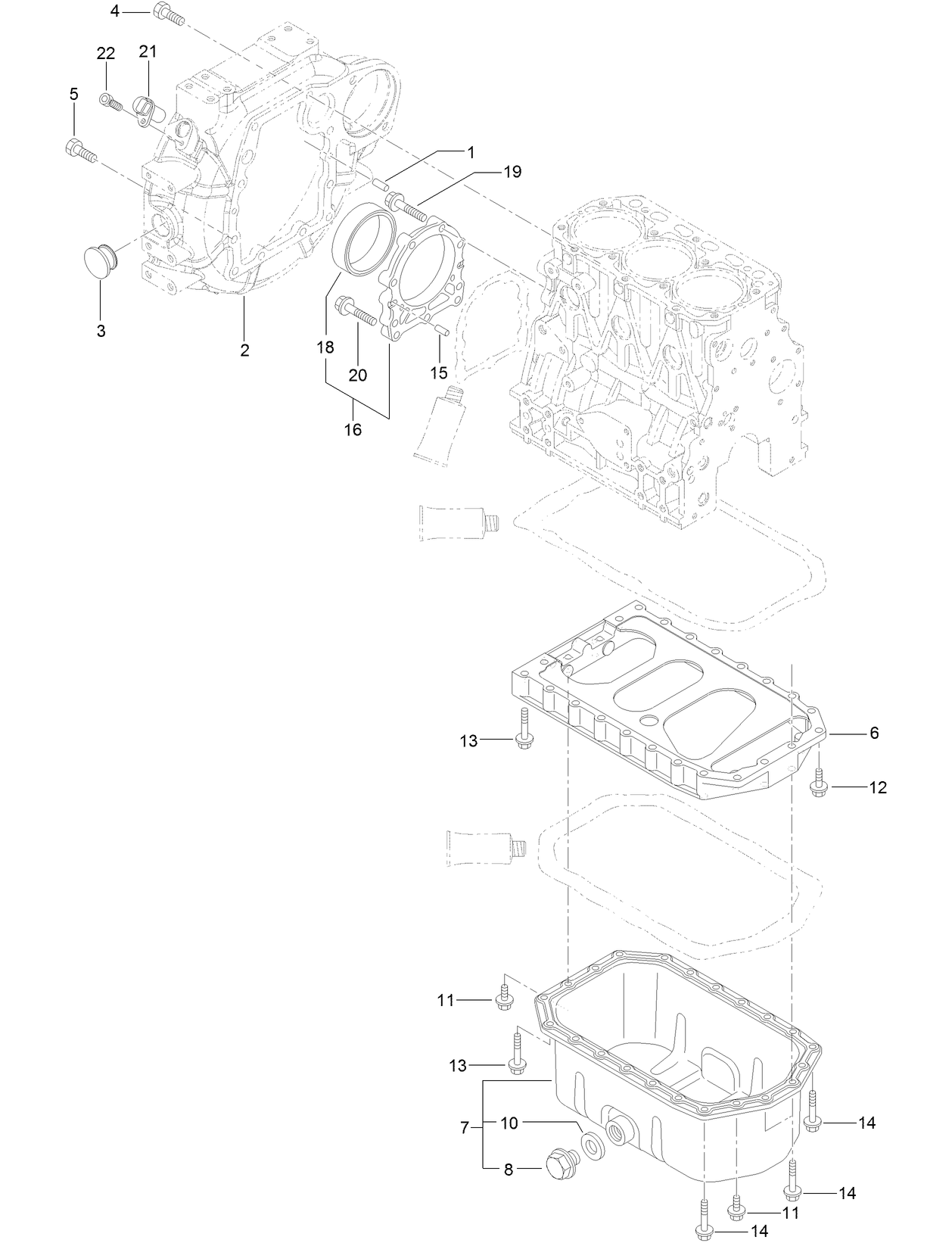 Flywheel Housing and Oil Sump Assembly