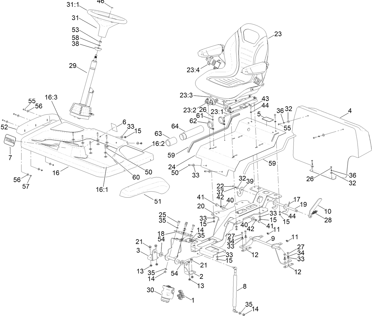 Steering Column, Seat and Platform Assembly